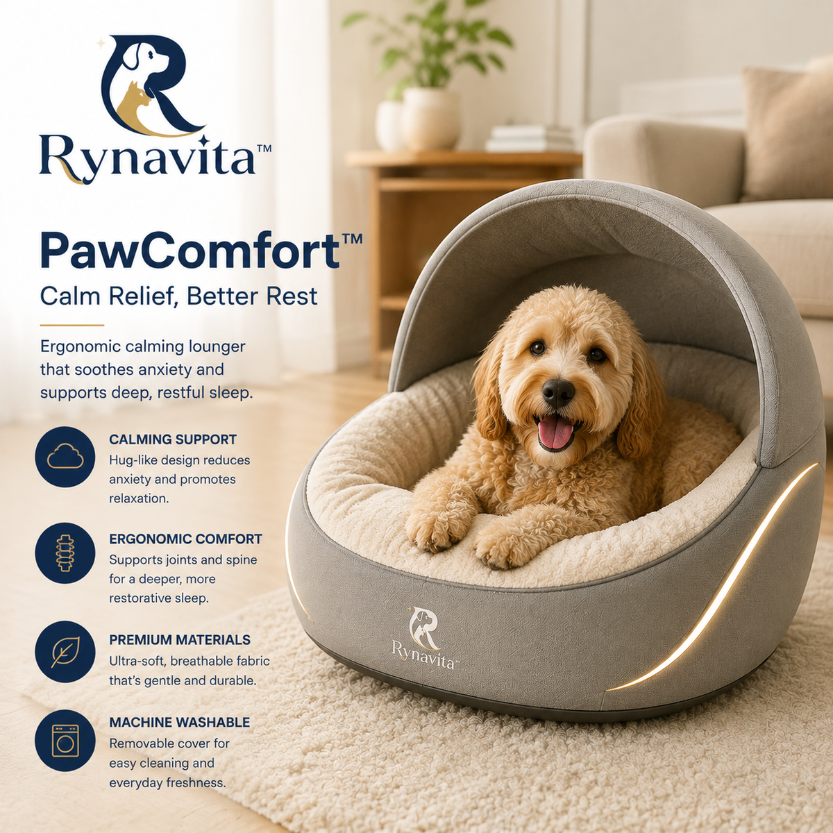 Rynavita™ PawComfort Calming Pet Lounge Bed